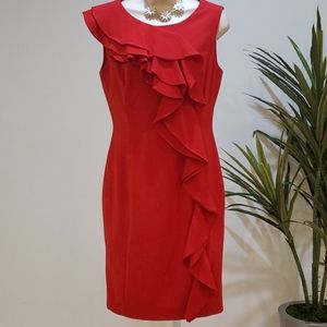 Calvin Klein Dress - Red Ruffle Sleeveless Dress